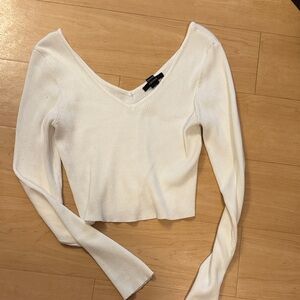 Forever 21 | Women’s Off-White Ribbed Knit Cropped Long-Sleeve | Size M